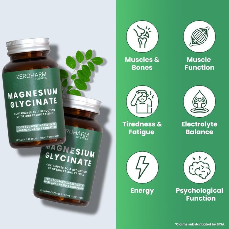 ZeroHarm Magnesium Glycinate 600mg with Moringa â€“ Energy, Muscle & Sleep Support â€“ High Strength Liposomal Absorption â€“ Powered by Real Food Ingredients â€“ 60 Vegan Capsules - Image 2