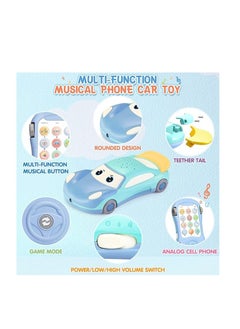 OUYoo OUYoo Baby Phone Toy with Music Light Mini Projector, 4 Mode Learning Toddler Infant Soothing Car Toys - Number Counting Color Animal Sound Fun Smart Phones, Lullaby Fine Motor Hand Activity Playing(Blue)  - Image 2