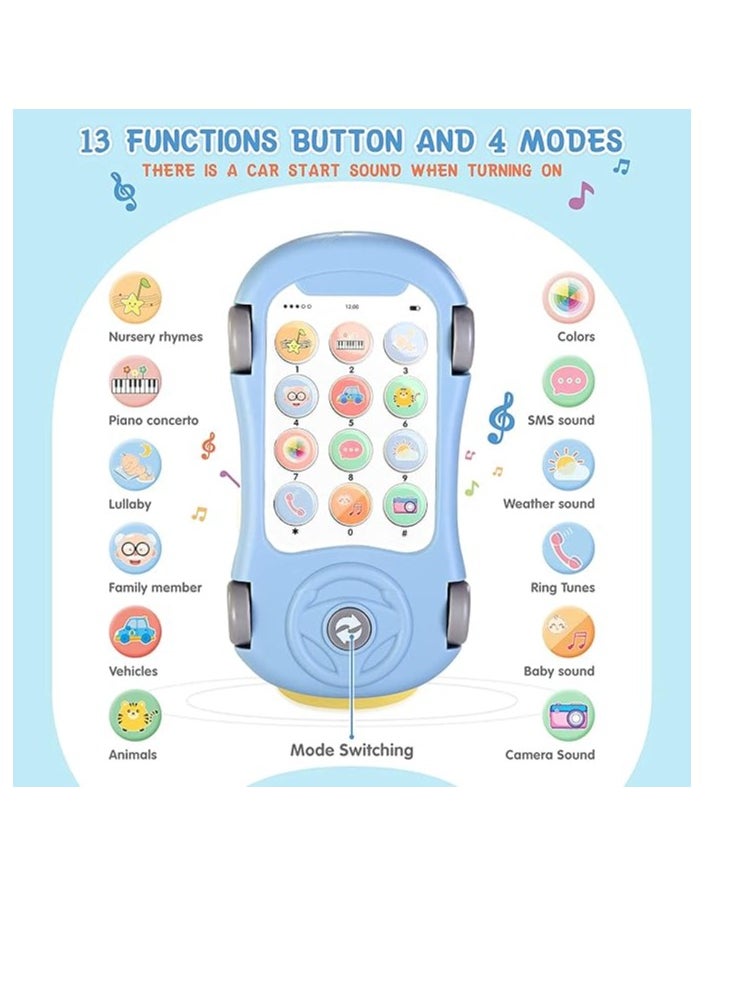 OUYoo - OUYoo Baby Phone Toy with Music Light Mini Projector, 4 Mode Learning Toddler Infant Soothing Car Toys - Number Counting Color Animal Sound Fun Smart Phones, Lullaby Fine Motor Hand Activity Playing(Blue) - Image 1