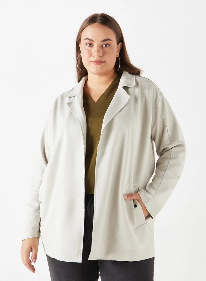 Ulla Popken Plus Size Ulla Popken Solid Open Front Jacket with Pockets