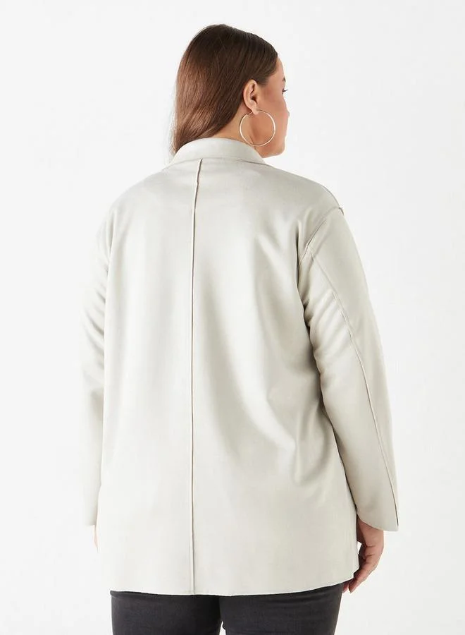  أولا بوبكن جاكيت مقاس كبير سادة مفتوح من الأمام بجيوب من أولا بوبكن