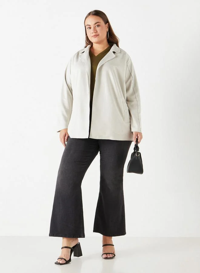Ulla Popken Plus Size Ulla Popken Solid Open Front Jacket with Pockets