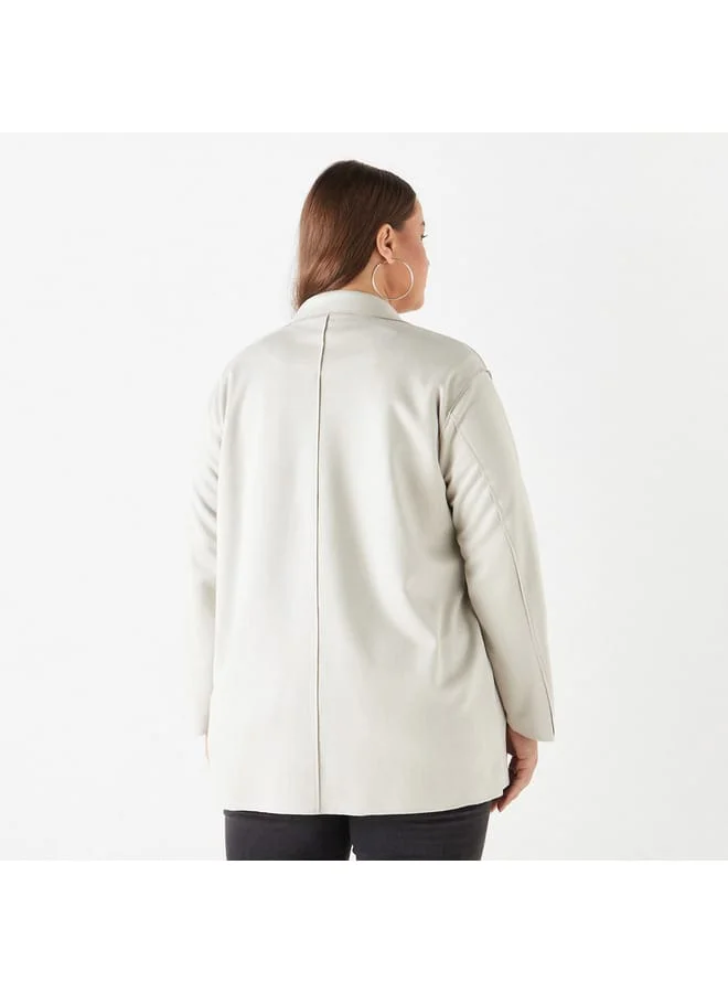 Ulla Popken Plus Size Ulla Popken Solid Open Front Jacket with Pockets