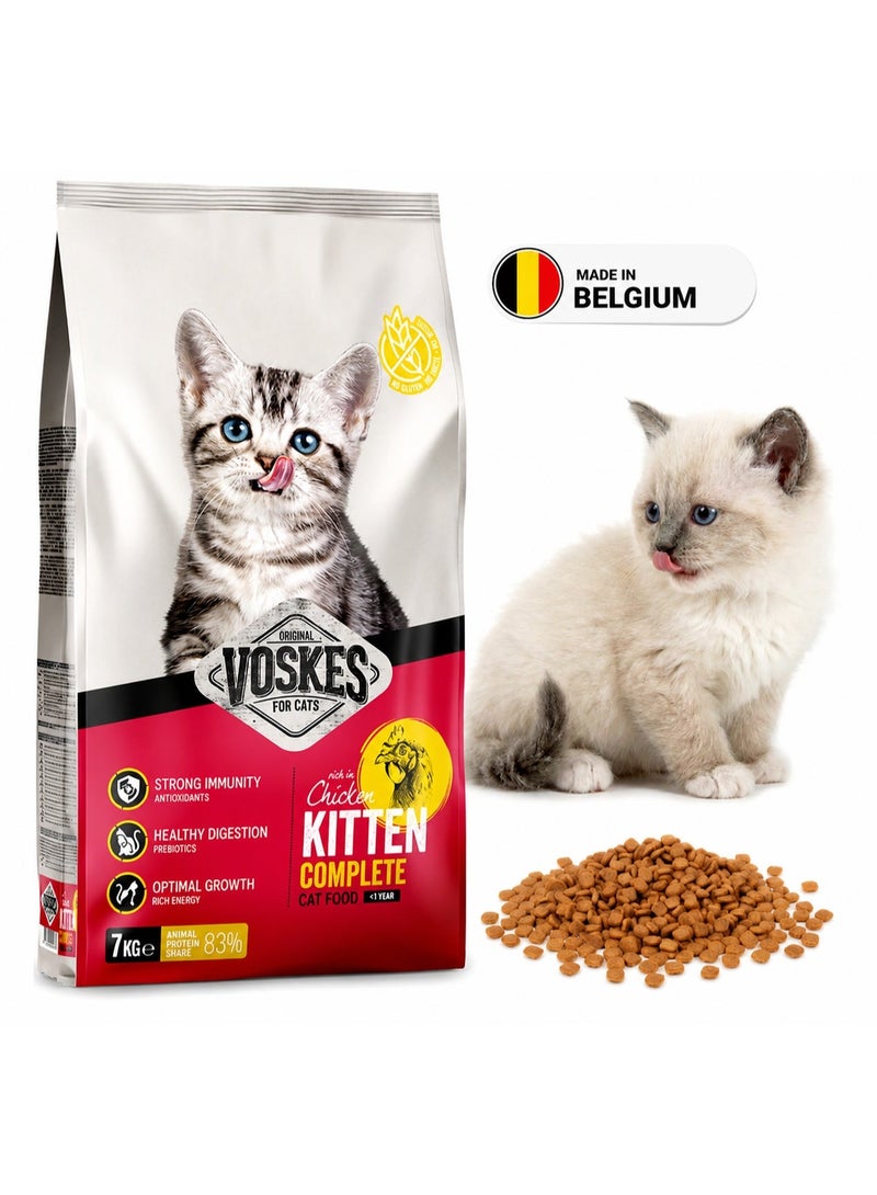 Voskes Kitten Complete Dry Cat Food Chicken 7kg – High Protein Kitten Food for Healthy Growth, Strong Immunity & Digestion – Premium Kitten Dry Food Made in Belgium for Young Cats - Image 1