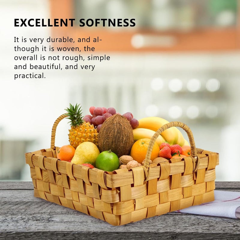 HANABASS Handmade Woven Rattan Storage Basket with Wood Chip Handle, Small Rectangular Laundry and Fruit Basket for Home Organization and Decorative Storage - Image 4
