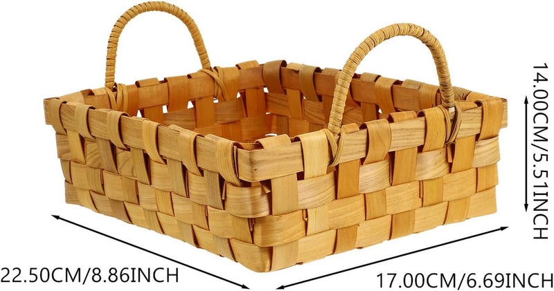 HANABASS Handmade Woven Rattan Storage Basket with Wood Chip Handle, Small Rectangular Laundry and Fruit Basket for Home Organization and Decorative Storage - Image 2