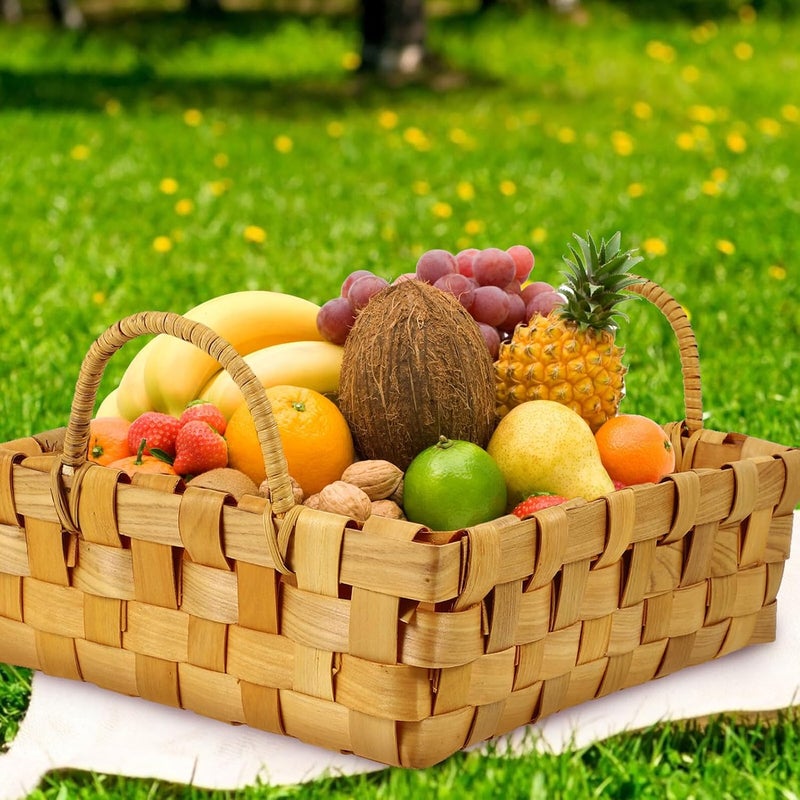 HANABASS Handmade Woven Rattan Storage Basket with Wood Chip Handle, Small Rectangular Laundry and Fruit Basket for Home Organization and Decorative Storage - Image 5