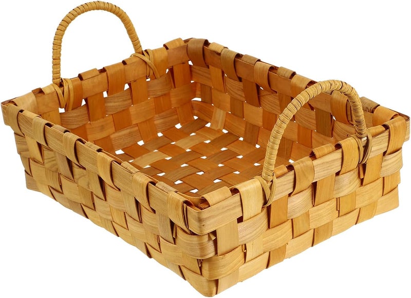HANABASS Handmade Woven Rattan Storage Basket with Wood Chip Handle, Small Rectangular Laundry and Fruit Basket for Home Organization and Decorative Storage - Image 1