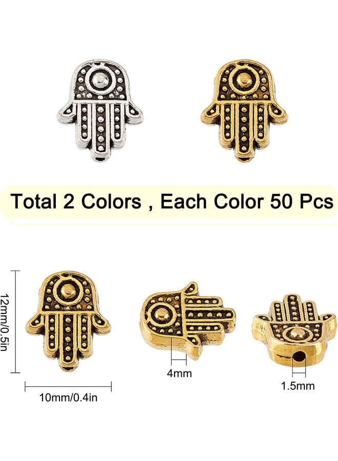Chloe 1 Box of 100pcs Hamsa Hand Beads Two Color Alloy Fatima Maryam Hand Beads, Tibetan Chakra Style Loose Spacer Beads for Jewelry Making, Bracelets, Necklaces, Craft Supplies  - Image 3
