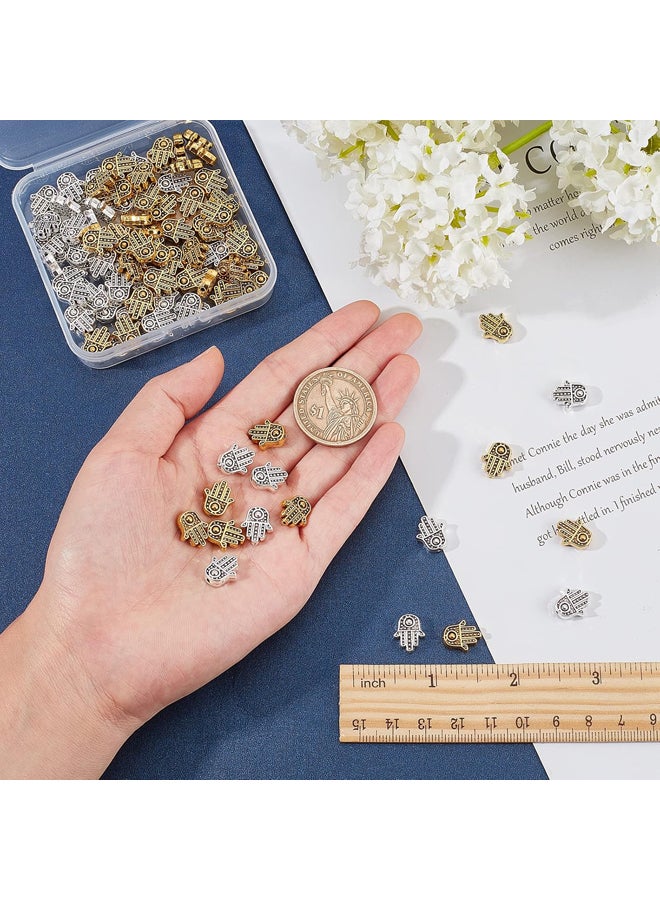 Chloe 1 Box of 100pcs Hamsa Hand Beads Two Color Alloy Fatima Maryam Hand Beads, Tibetan Chakra Style Loose Spacer Beads for Jewelry Making, Bracelets, Necklaces, Craft Supplies  - Image 4
