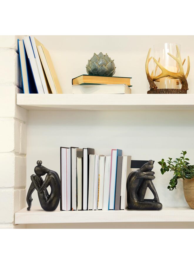 2 Pcs Decorative Thinker Bookends, Nonskid Yoga Women Book Stoppers Book Ends to Hold Heavy Bookends for Shelves Desktop Modern Meditation Statue Decor - Image 2