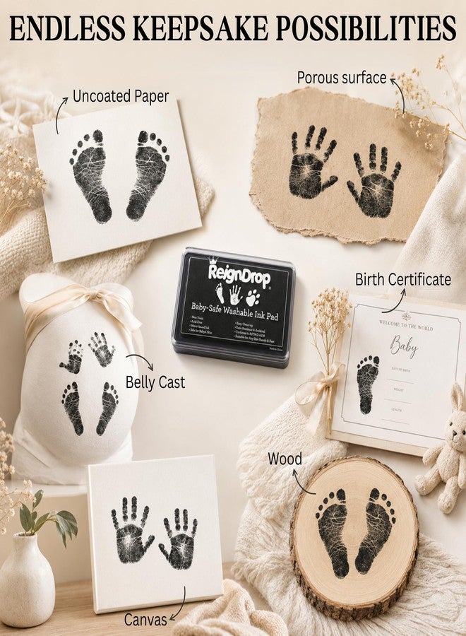 ReignDrop Baby Ink Pad for Hand and Footprints, Non-Toxic Acid-Free Keepsake Kit, Smudge-Proof Archival Ink Wipes Off Skin, for Scrapbook, Photo Album, Frames & Pet Paws, Baby Gift (Black) - Image 4