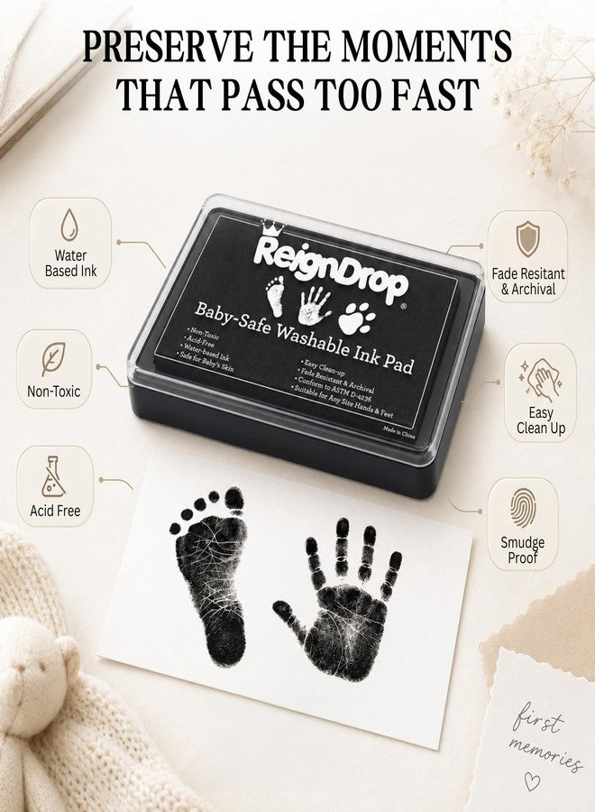 ReignDrop Baby Ink Pad for Hand and Footprints, Non-Toxic Acid-Free Keepsake Kit, Smudge-Proof Archival Ink Wipes Off Skin, for Scrapbook, Photo Album, Frames & Pet Paws, Baby Gift (Black) - Image 5
