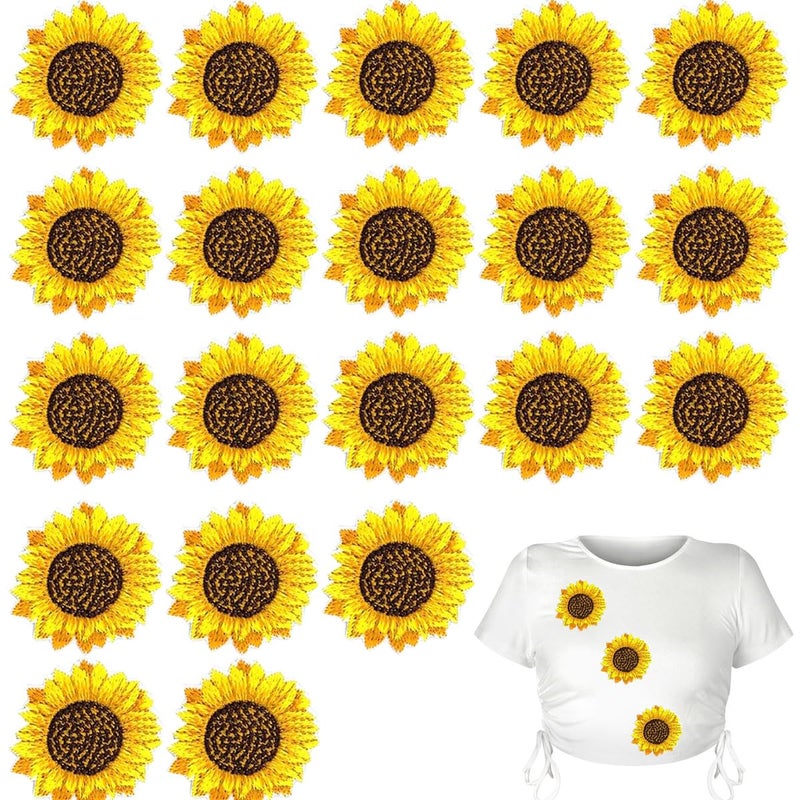 FAFAHOUSE 20 PCS Sunflower Embroidery Patches Fashion Flowers Patch Iron and Sew On Applique Badge Cute Daisy Patch Appliques Badge for Clothes Jeans Jacket Hat Dress DIY Accessories