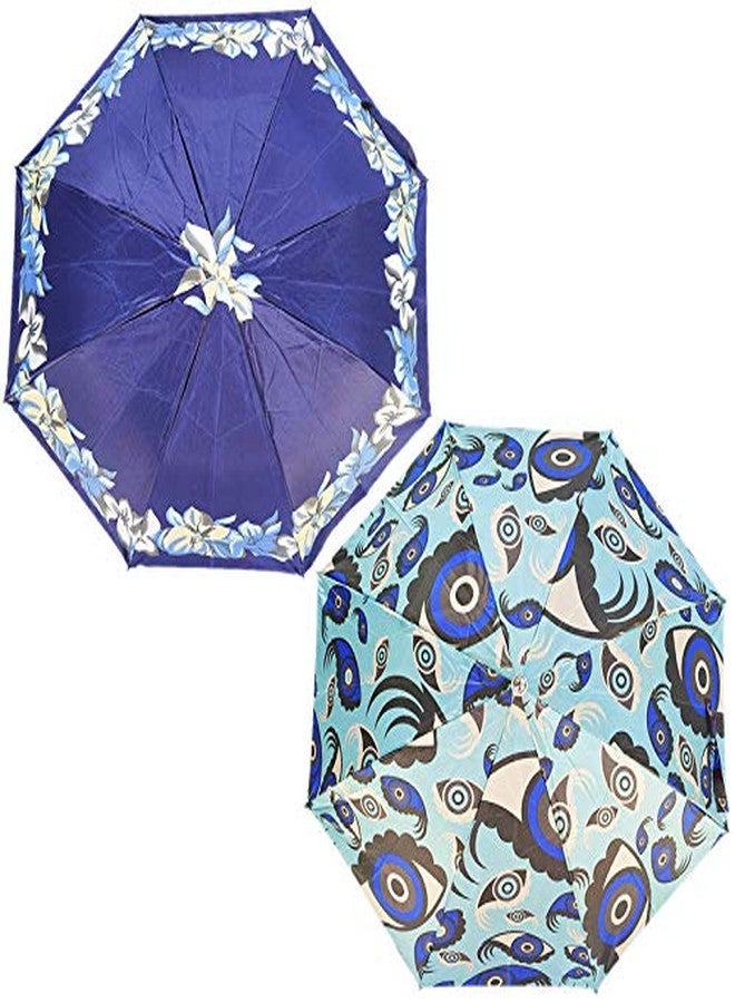 RAINPOPSON 2 Fold Printed Big Size Stylish Umbrella for Women & Men UV Protection Office Umbrella Combo for Girls (Multicolor & Blue Printed) - Set of 2 (UM-220) - Image 1