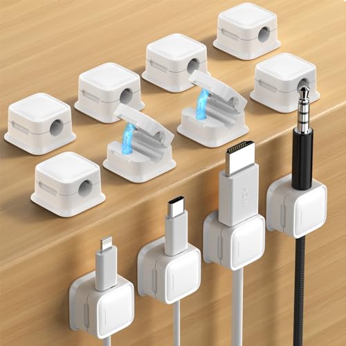 Costop 12 Pack Magnetic Cord Organizer Holder,Strong Adhesive Desk Cable Management Easy Open,Organize Phone Charging Cords Wire Holder Organizer Neatly for Home,Office,Car,Desk,Nightstand-White - Image 1