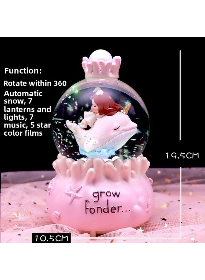Mermaid Carriage Crystal Ball Music Box Rotating Hair Ocean Wind Room Ornaments Advanced-Color:59 Large Size + Internal To Type A [automatic Snow Floating]-Size:Luxurious Packaging + Greeting Card + Handbag [written Greeting Card] - Image 1