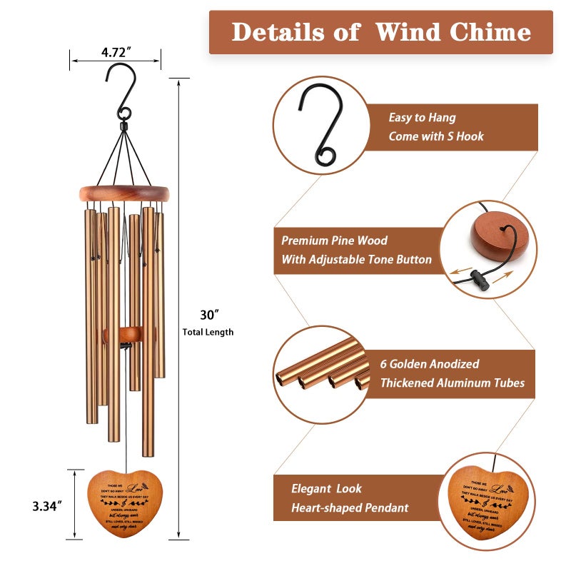 Soopau Sympathy Gifts for Loss of Loved One, Memorial Wind Chimes, Funeral Bereavement Gifts Baskets, Windchimes in Memory of a Loved One Mom Dad Husband Brother - Golden - Image 5