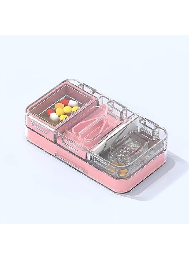 3 in 1 Pill Cutter and Crusher with Stainless Steel Blade and Storage Compartment, Includes Cleaning Brush - Image 1