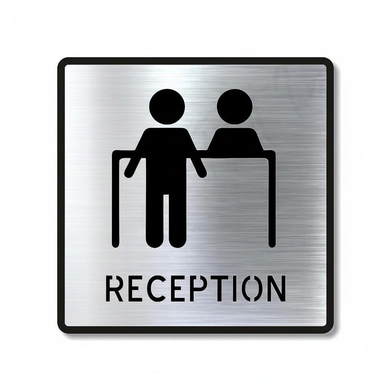 BerryBox Premium Brush Finish Square Silver Acrylic Reception Desk Door Sign Easy to Mount 3M Self-Adhesive Tape 5.8 Inch Signage for Resort Hotel Office Corporate Society Hospital Business - Image 1
