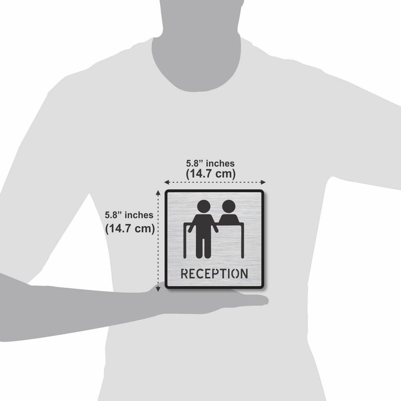 BerryBox Premium Brush Finish Square Silver Acrylic Reception Desk Door Sign Easy to Mount 3M Self-Adhesive Tape 5.8 Inch Signage for Resort Hotel Office Corporate Society Hospital Business - Image 2