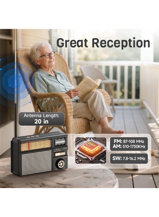 Portable Vintage Radio, Retro Bluetooth Speaker, FM/AM/SW, TF Card/USB Playback, USB-C/Solar Battery Operated Radio, Lanyard, Transistor Radios, Small Radios - Image 2