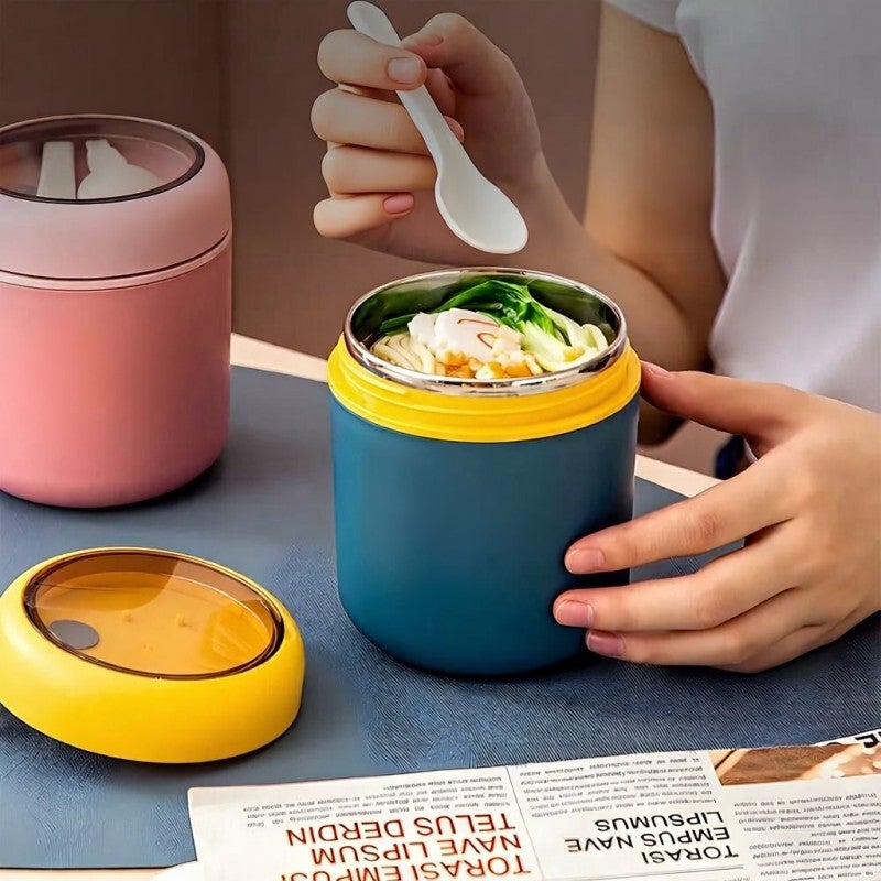 Leak-proof Stainless Steel Food Jar: 12*10.5 Cm Navy - 12-Hour Hot 24-Hour Cold Retention Wide Mouth Design for On-the-go Use, With Foldable Silicone-lined Spoon - Image 5