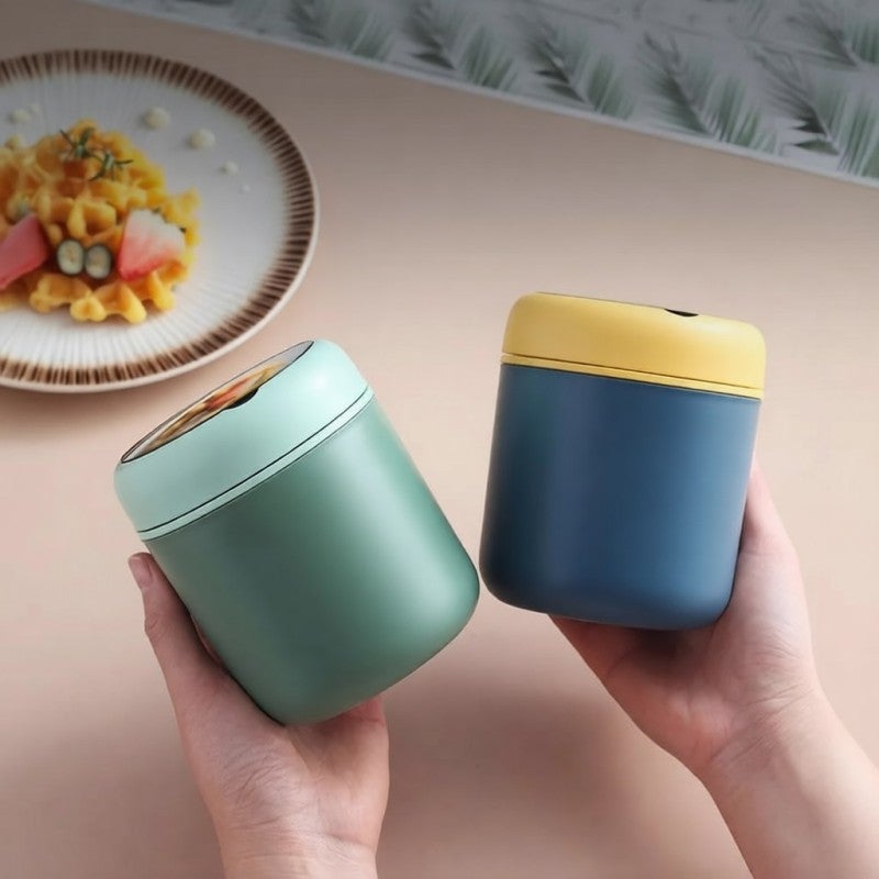 Leak-proof Stainless Steel Food Jar: 12*10.5 Cm Navy - 12-Hour Hot 24-Hour Cold Retention Wide Mouth Design for On-the-go Use, With Foldable Silicone-lined Spoon - Image 2