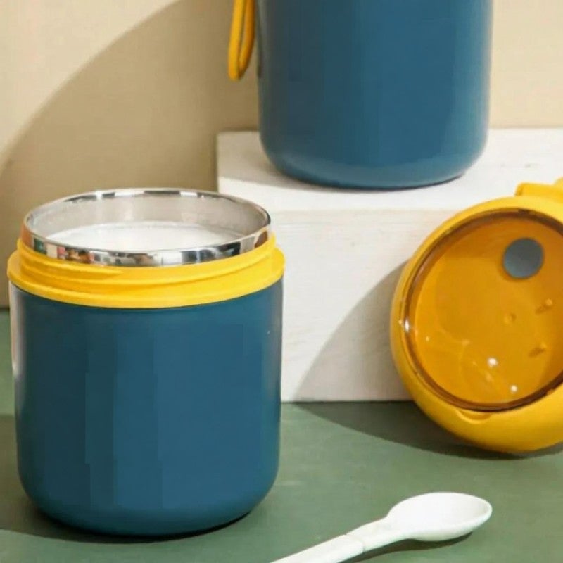Leak-proof Stainless Steel Food Jar: 12*10.5 Cm Navy - 12-Hour Hot 24-Hour Cold Retention Wide Mouth Design for On-the-go Use, With Foldable Silicone-lined Spoon - Image 3