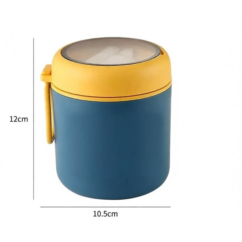 Leak-proof Stainless Steel Food Jar: 12*10.5 Cm Navy - 12-Hour Hot 24-Hour Cold Retention Wide Mouth Design for On-the-go Use, With Foldable Silicone-lined Spoon - Image 4