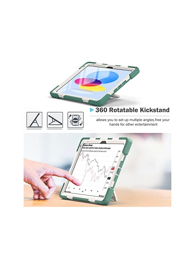 Procases For Ipad 10Th Generation 10.9 Inch Case 2022, Rugged Heavy Duty Shockproof Cover Rotating Kickstand With Handle Holder Shoulder Strap For 10.9" Ipad 10 –Morandigreen - Image 4