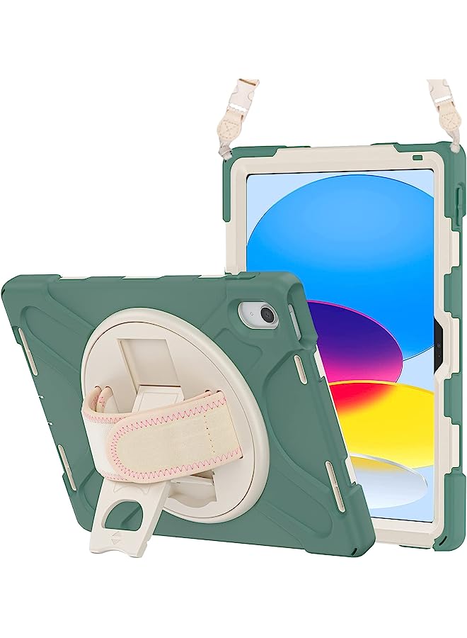 Procases For Ipad 10Th Generation 10.9 Inch Case 2022, Rugged Heavy Duty Shockproof Cover Rotating Kickstand With Handle Holder Shoulder Strap For 10.9" Ipad 10 –Morandigreen - Image 1