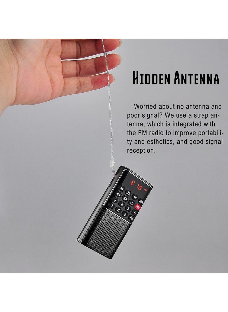 Mini Portable Pocket FM Radio MP3 Walkman Radio with Recorder Lock Key SD Card Player Black - Image 3