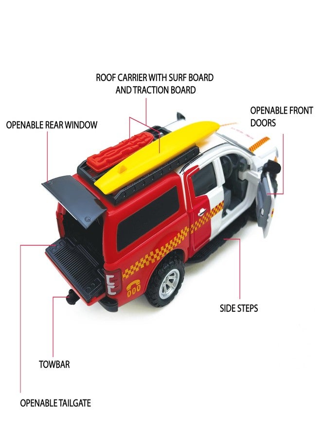 Centy Surf Rescue UTE Pull Back Toy Car with Door Openable for 3Y+ Multi Colour - Image 3