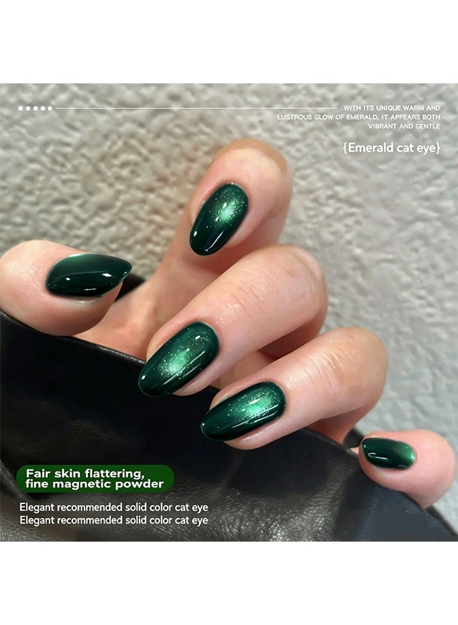 XEIJAYI Gel Polish, Soak Off UV/LED, Emerald Cat Eye Gel Nail Polish, Dark Green Shimmer Magnetic Nail Gel, Varnish for Salon & Home Use 15ml - Image 3