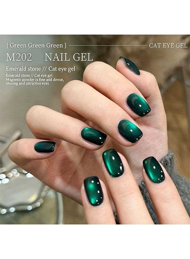 XEIJAYI Gel Polish, Soak Off UV/LED, Emerald Cat Eye Gel Nail Polish, Dark Green Shimmer Magnetic Nail Gel, Varnish for Salon & Home Use 15ml - Image 2