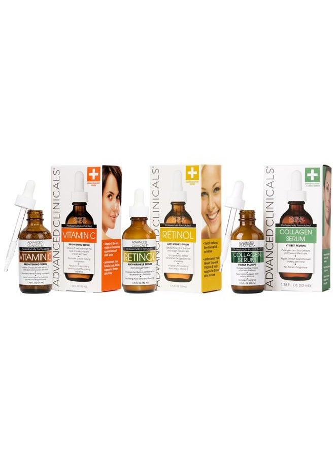 Advanced Clinicals Retinol Serum For Face, Firming Collagen Serum, Vitamin C Serum Skincare Set, 1.75 Fl Oz, 3pc Set - Image 1