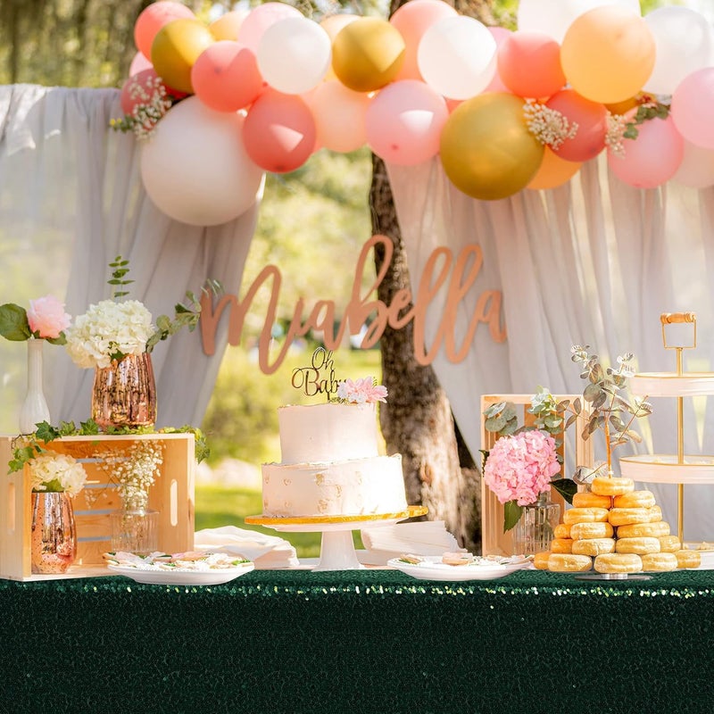 nanbowang Sequin Tablecloth - Dark Green Table Cloths for Parties Rectangular Table Cover Overlay Sequin Fabric Table Linens Birthday/Baby Shower/Tea Party Decor - Image 4