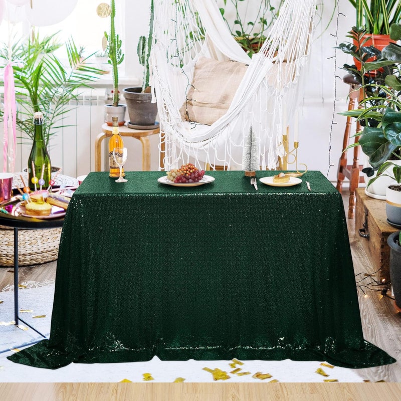 nanbowang Sequin Tablecloth - Dark Green Table Cloths for Parties Rectangular Table Cover Overlay Sequin Fabric Table Linens Birthday/Baby Shower/Tea Party Decor - Image 1