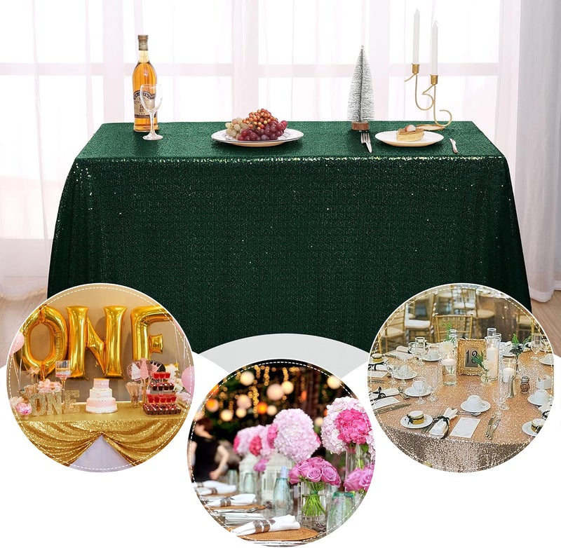 nanbowang Sequin Tablecloth - Dark Green Table Cloths for Parties Rectangular Table Cover Overlay Sequin Fabric Table Linens Birthday/Baby Shower/Tea Party Decor - Image 3
