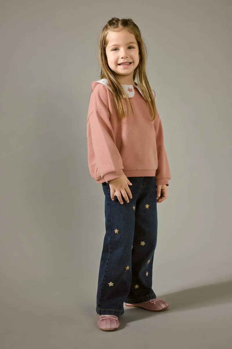 ديفاكتو Baby Girl Oversize Fit Floral Thick Fabric Sweatshirt