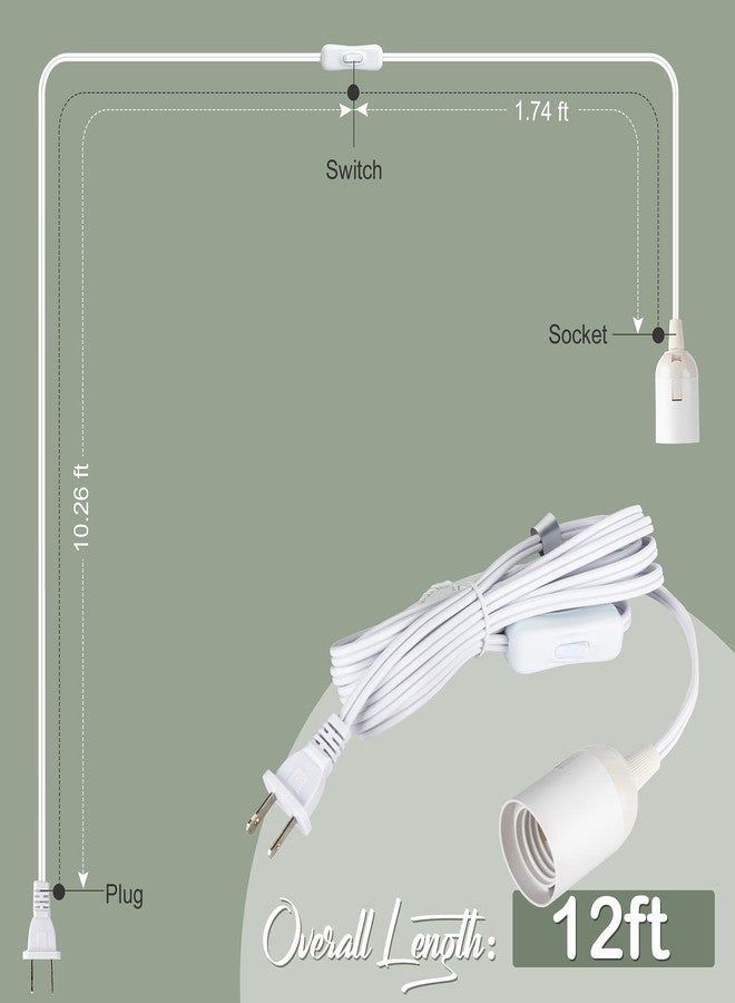 JACKYLED Ul 12ft E26 E27 Lantern Extension Cable, On/Off Switch, Pendant Lighting for Kitchen, Bedroom, Plant Grow Light - Image 2