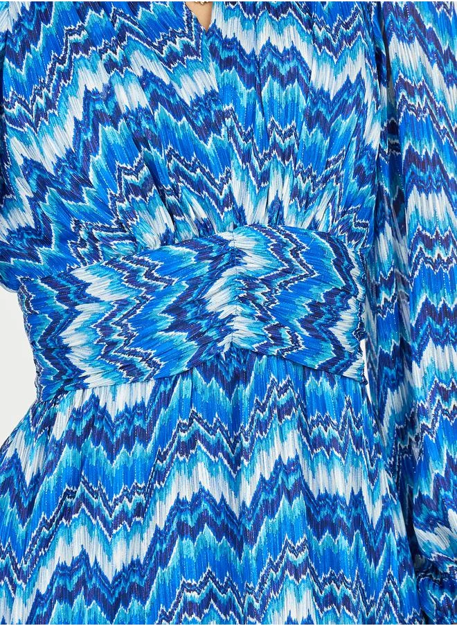Styli Chevron AOP Tiered Midi Dress