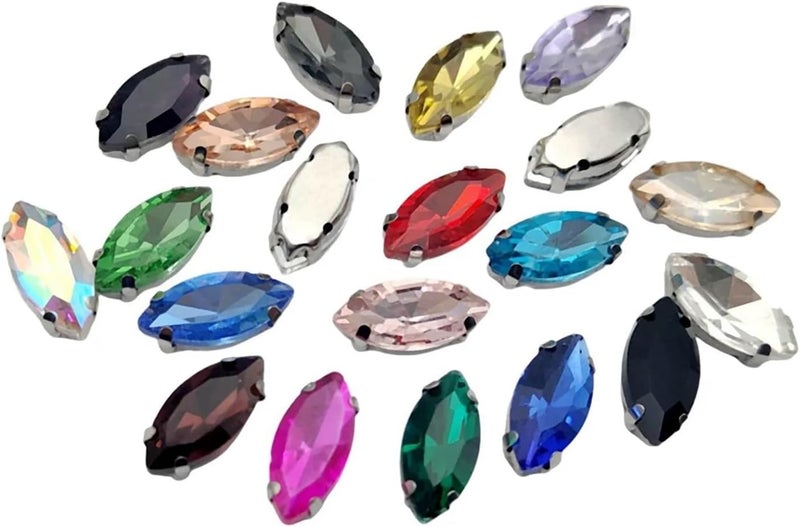 Rhinestones for Crafting 50pcs Horse Eye Shape Glass Rhinestones with Claw Marquise Sew On Stone Strass Diamond Silver Metal Base Crystals for Needlework(Blue,4x8mm) - Image 3