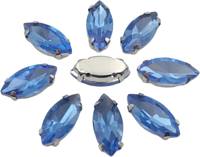 Rhinestones for Crafting 50pcs Horse Eye Shape Glass Rhinestones with Claw Marquise Sew On Stone Strass Diamond Silver Metal Base Crystals for Needlework(Blue,4x8mm) - Image 1