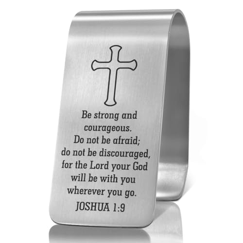XQLZY Be Strong and Courageous Do Not Be Afraid Engraved Stainless Steel Car Visor Clip Travels Visor Car Accessories Inspirational Safes Driving Reminder Clip Gifts for Family Friend Driver - Image 1