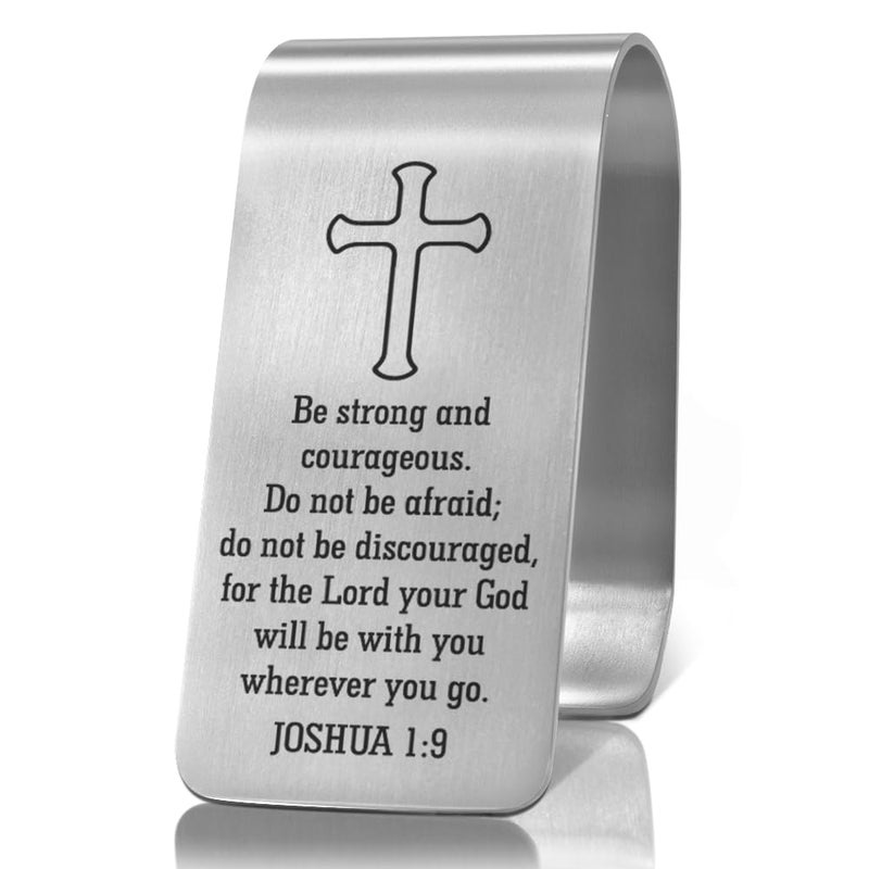 XQLZY Be Strong and Courageous Do Not Be Afraid Engraved Stainless Steel Car Visor Clip Travels Visor Car Accessories Inspirational Safes Driving Reminder Clip Gifts for Family Friend Driver - Image 3