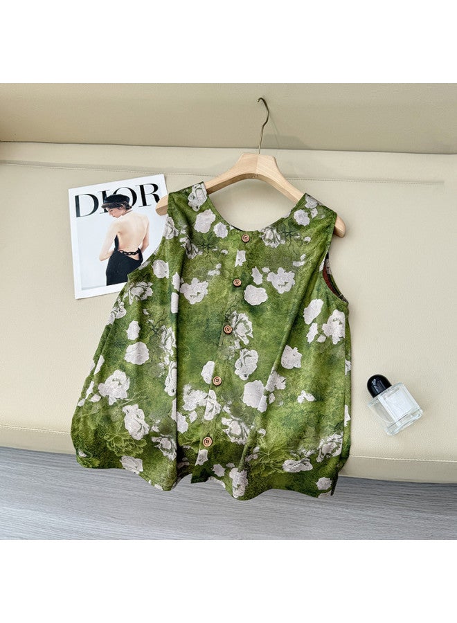 XINYANG New Chinese-style Floral Vest For Women, 2025 Early Autumn National Style Improved Sleeveless Pullover T-shirt - Image 3