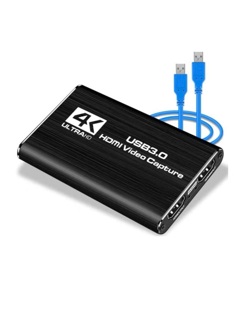 بطاقة التقاط الصوت والفيديو، HDMI USB3.0 4K 1080P 60fps محول فيديو محمول موثوق به لبث الألعاب والبث المباشر وتسجيل الفيديو، أسود - Image 2