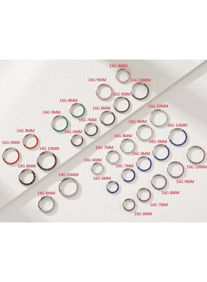 showself Surgical Steel Septum Ring Daith Piercing Jewelry Paved with Grade 3A Cubic Zirconia, Gauge 14G 16G | Diameter 6MM 7MM 8MM 9MM 10MM | Color White Black Pink Red Green Colorful and Blue, 8mm, - Image 3